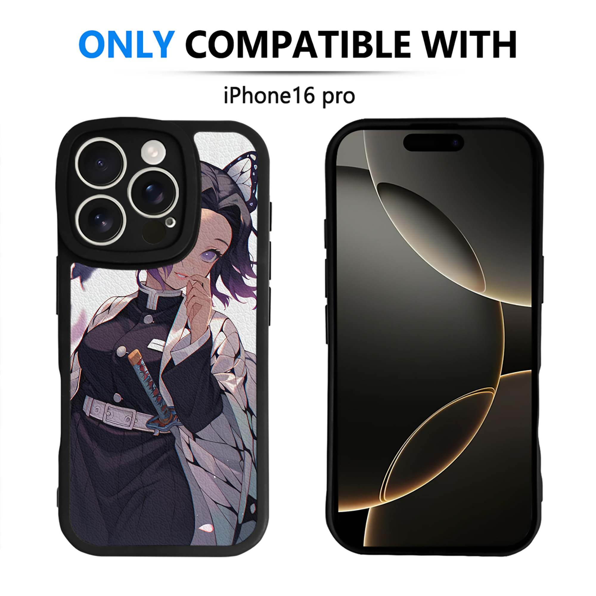 （画像用） 鬼滅の刃（きめつのやいば）蟲柱-胡蝶 しのぶ／こちょう しのぶ Kochou Shinobu 【iPhone 16シリーズ対応】シリコンスマホケース（レザー調） 材質：シリコン